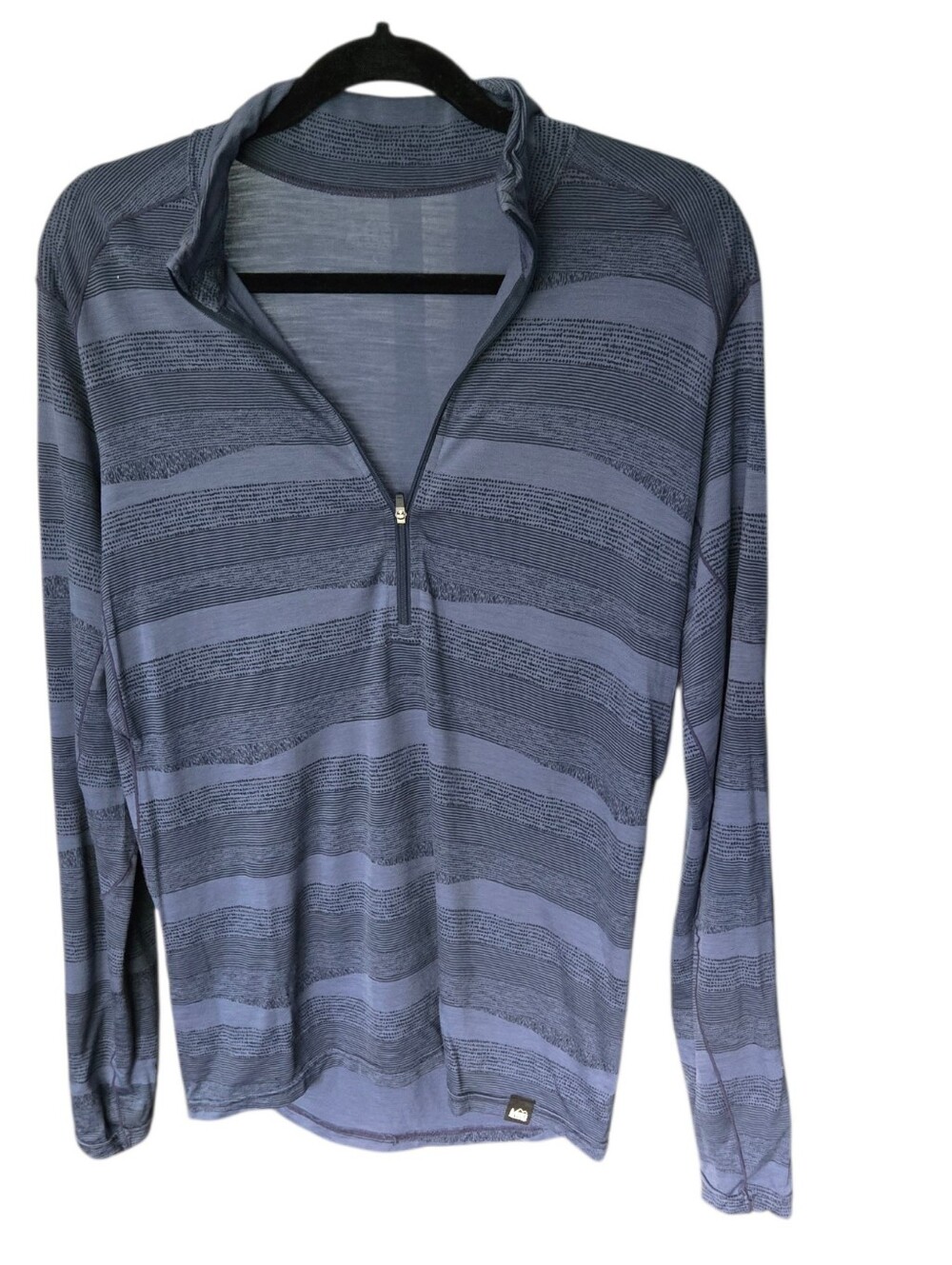 REI Co-op Mens Small Blue Gray Merino Wool 1/4 Zip Base Layer Top